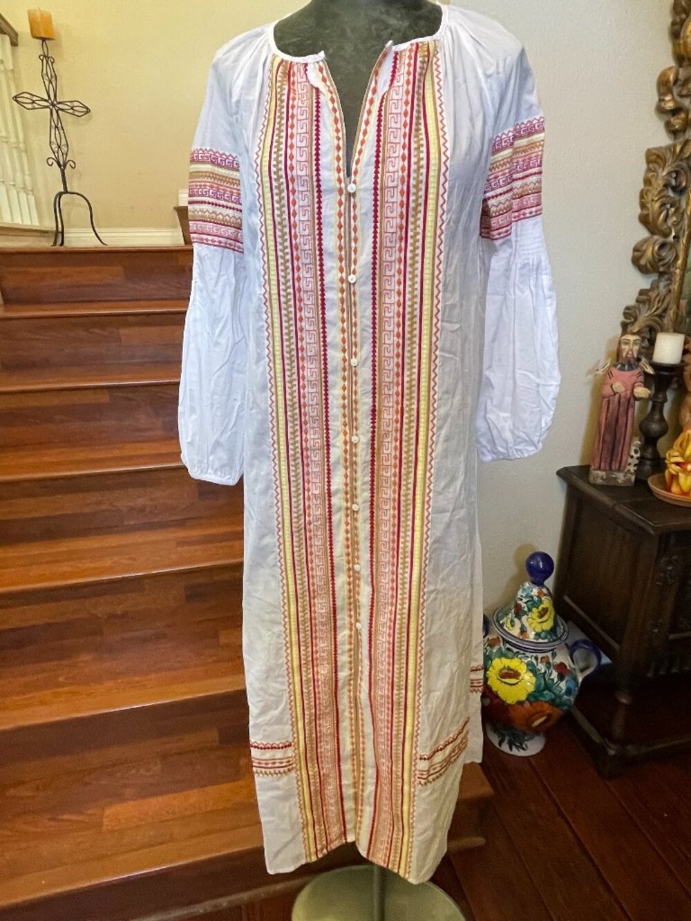 ZARA Embroidered White Cotton Maxi Kaftan Dress Oversize Small No Belt NWT $69